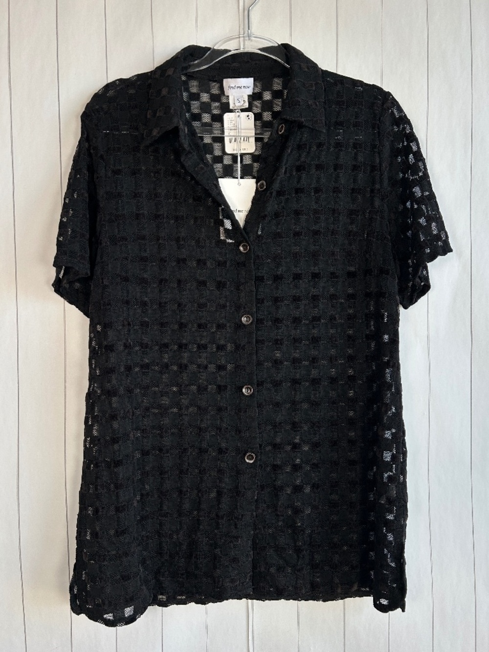 Free People Find Me Now size S Harmony velour button down shirt black checkered
